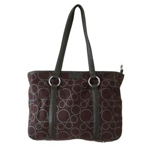 TUMI Wool Leather Trim Circle Print Tote Bag